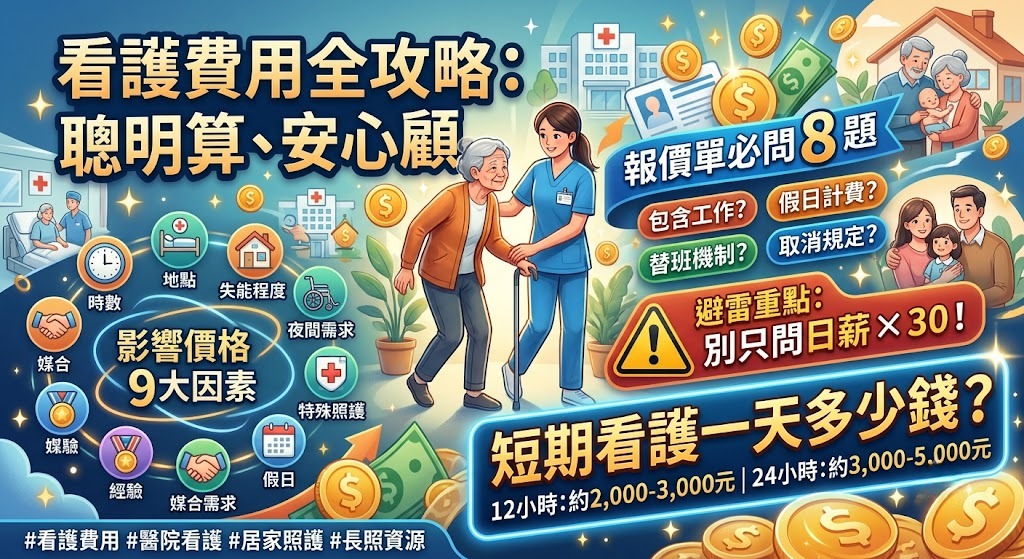 看護費用怎麼算?2026住院、居家與24小時看護價位完整解析