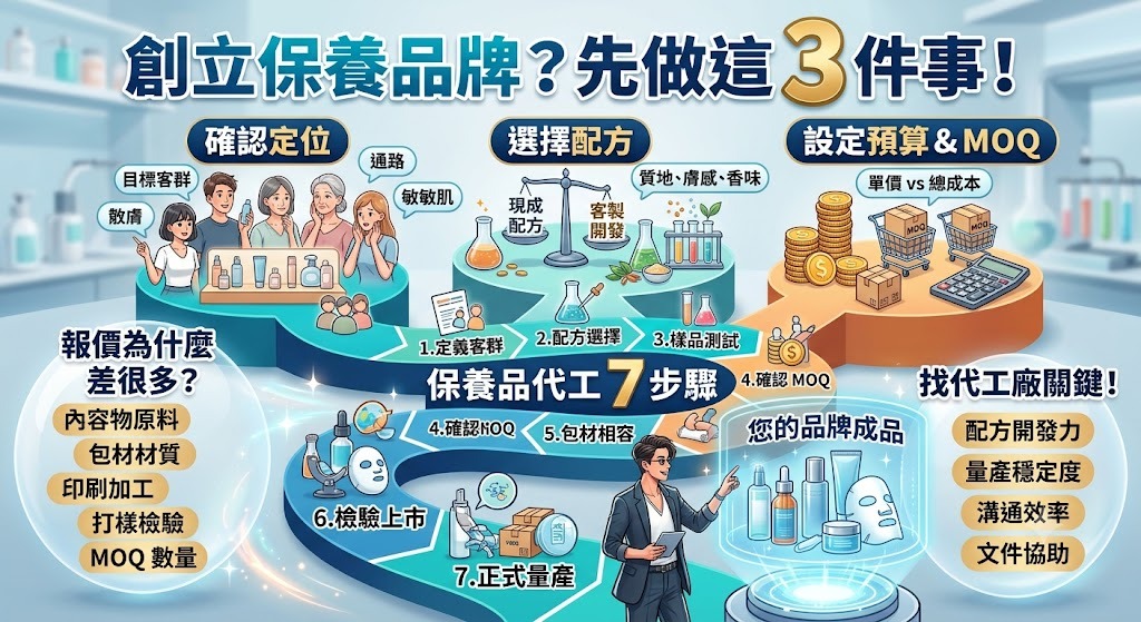 保養品代工怎麼找?打樣、MOQ、配方、包材與報價避雷一次看