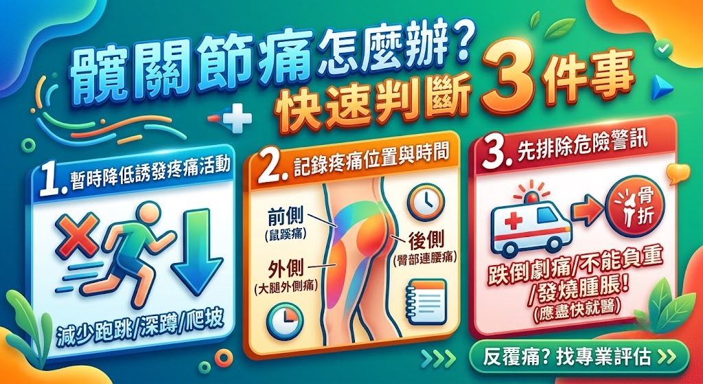 髖關節痛怎麼辦?常見原因、疼痛位置、7 步排查與就醫警訊一次看