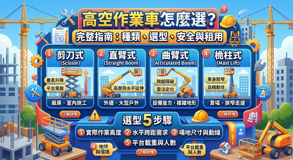 高空作業車怎麼選?種類、操作流程、安全重點與租用指南