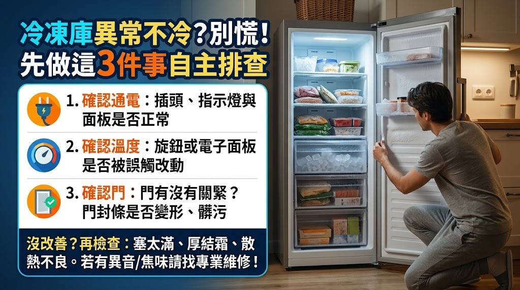 冷凍庫不冷怎麼辦?8步驟排查原因、異常警訊與維修判斷一次看