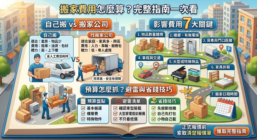 搬家費用怎麼算?自己搬 vs 搬家公司完整比較,預算怎麼抓一次看