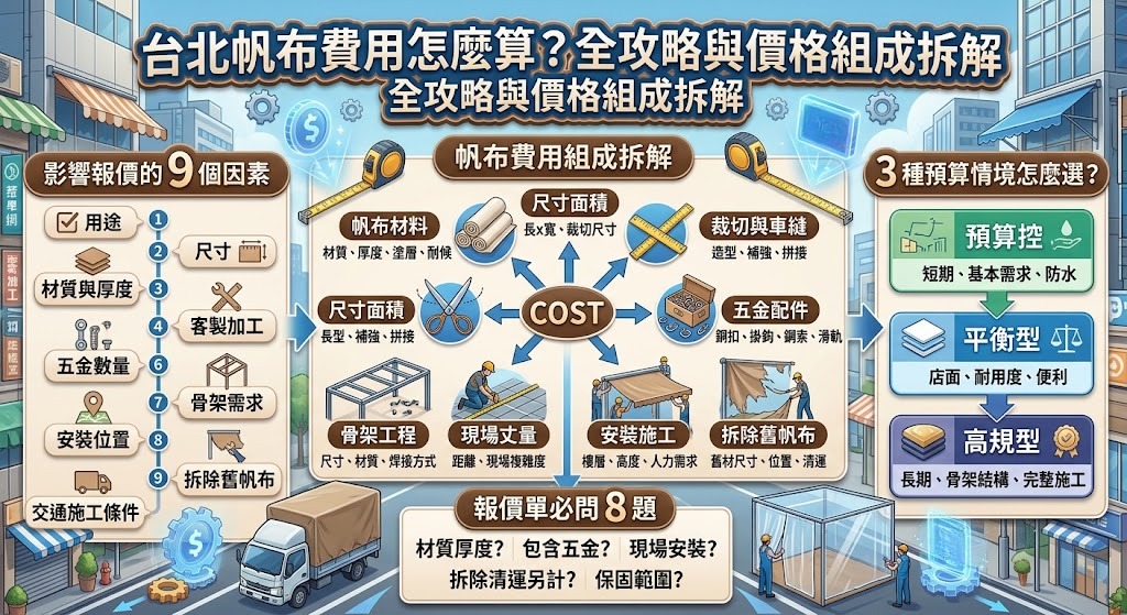 台北帆布費用怎麼算?材質、尺寸、加工與施工報價完整解析