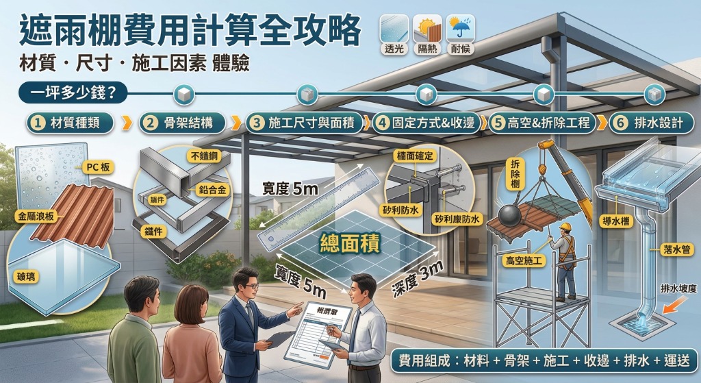 遮雨棚費用怎麼算?材質、尺寸、施工與報價單完整解析