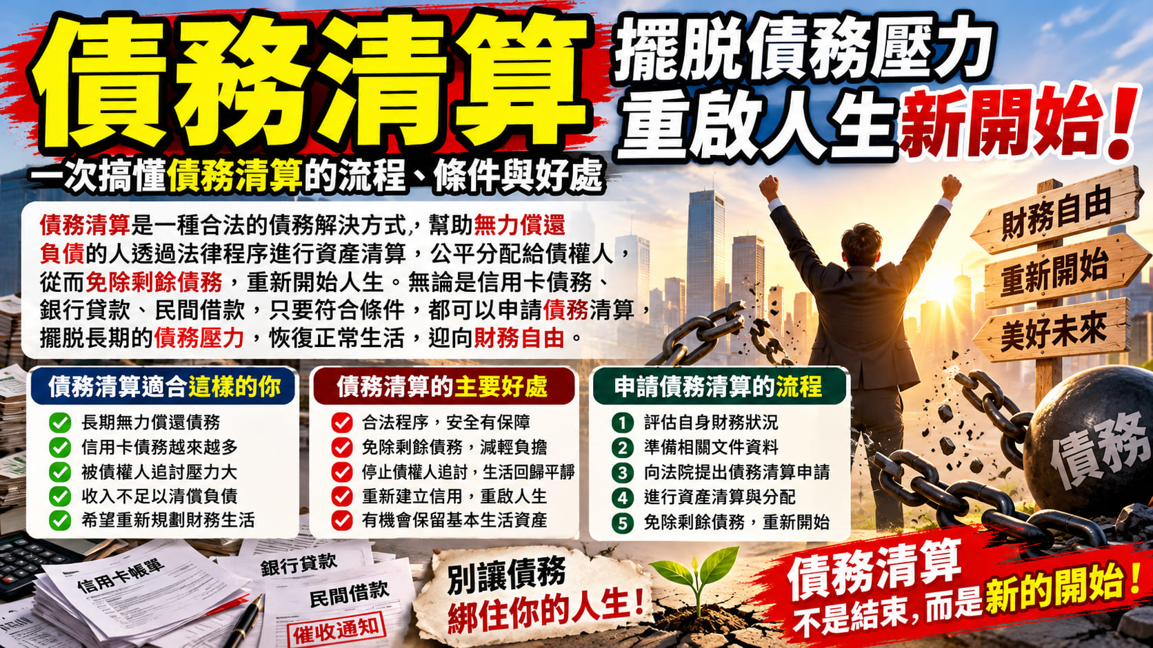 債務清算是什麼?申請條件、5步驟流程、更生差異與免責重點完整指南