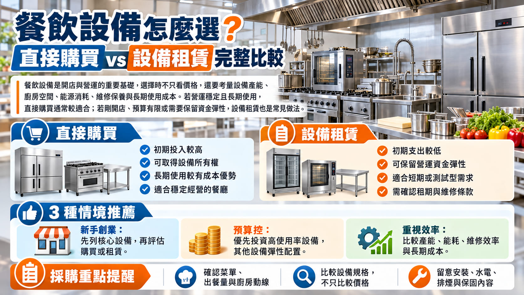 餐飲設備怎麼選?直接購買 vs 設備租賃完整比較,費用、優缺點一次看